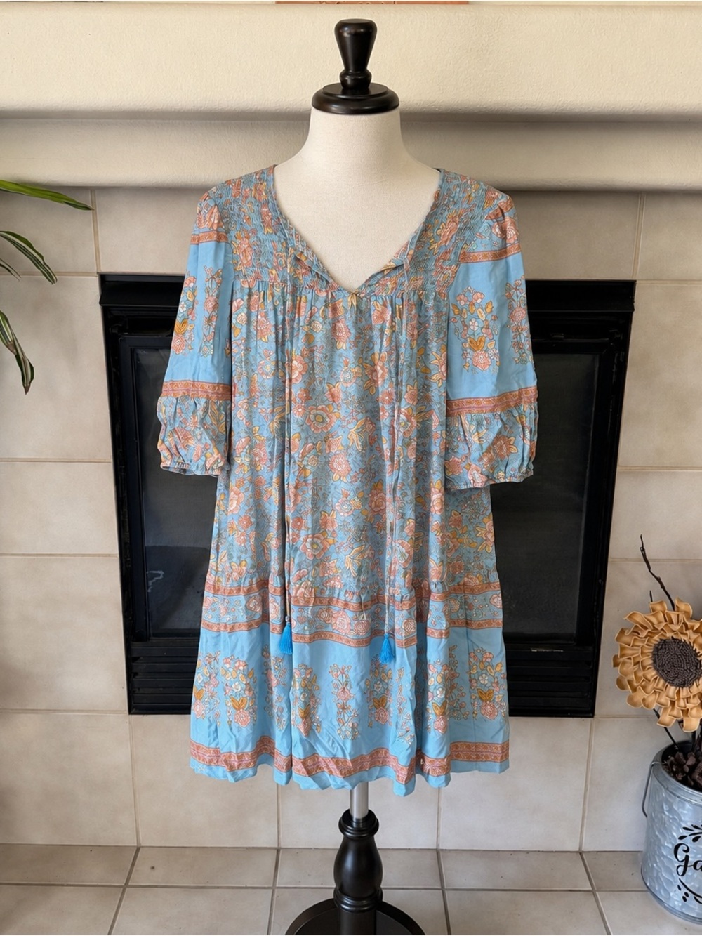 SHEIN Light Blue Floral Peasant boho dress